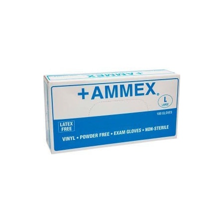 Ammex Disposable Gloves, 4 mil Palm, Vinyl, Powder-Free, L, Clear VPF66100